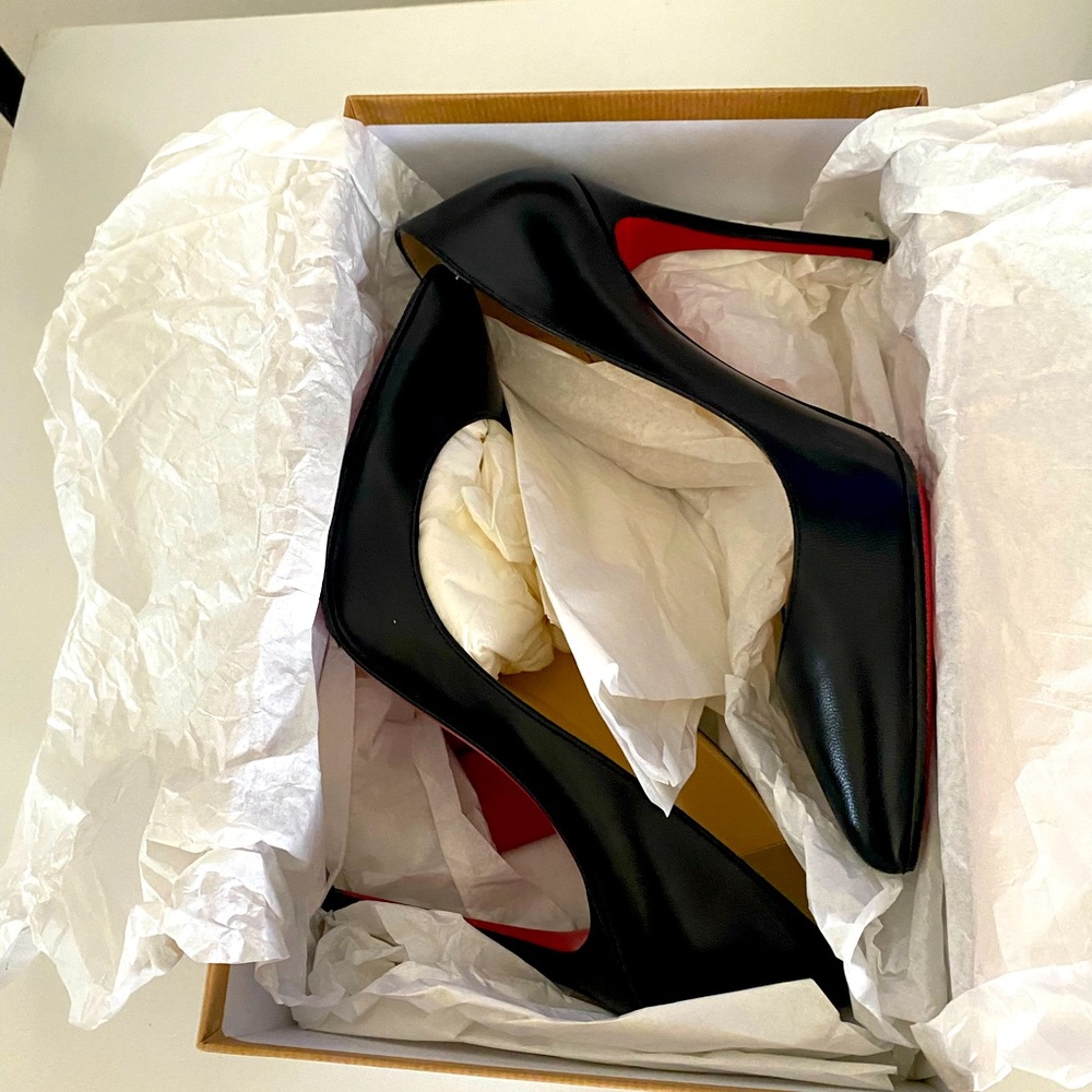 Black Christian Louboutin Pigalle Follies Leather 100mm Red Sole High Heel Pumps